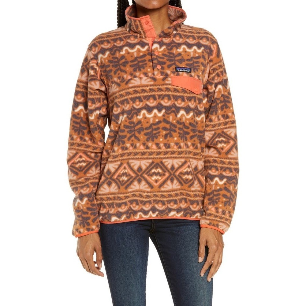 Patagonia Synchilla Snap-T Fleece Aztec Mangrove Henna‎ Brown Women's XXS Retro
